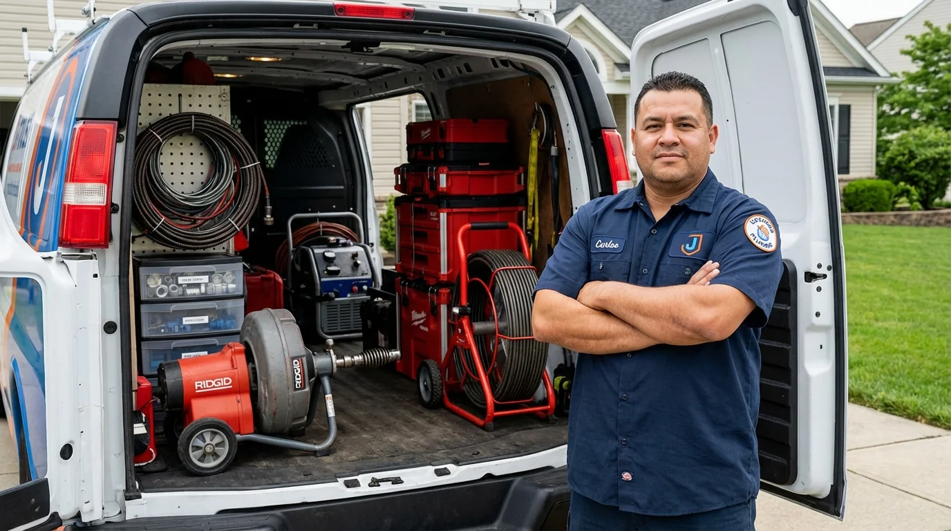Professional drain cleaning equipment and Johns Plumbing LLC plumber in Montezuma